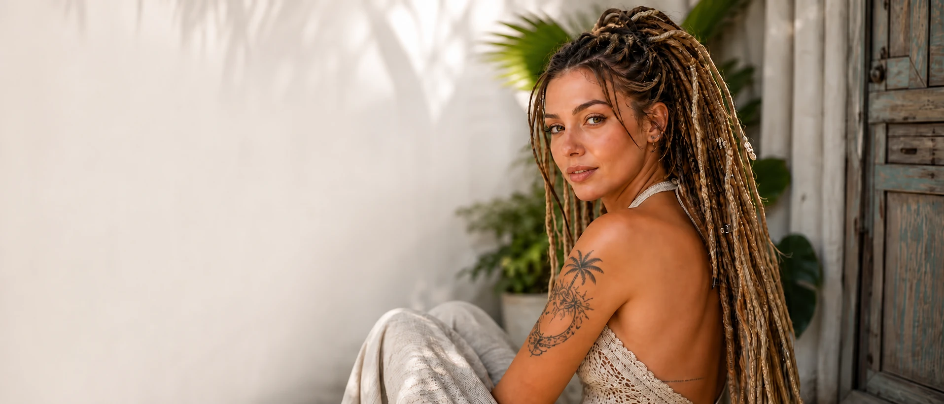 Woman with dreadlocks wearing Dredarium accessories